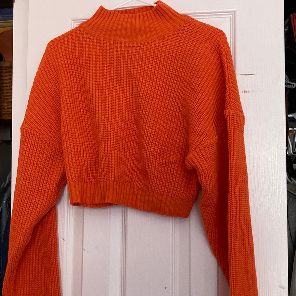 Zaful Sweater Mock Shoulder Neck Sweater Orange